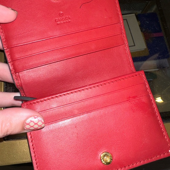 Gucci Dog Brown 25 GG Card Case Pink Leather Small Wallet Red Italy Bosco - Picture 6 of 9